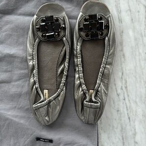 Miu Miu Metallic Open Toe Flats 36.5